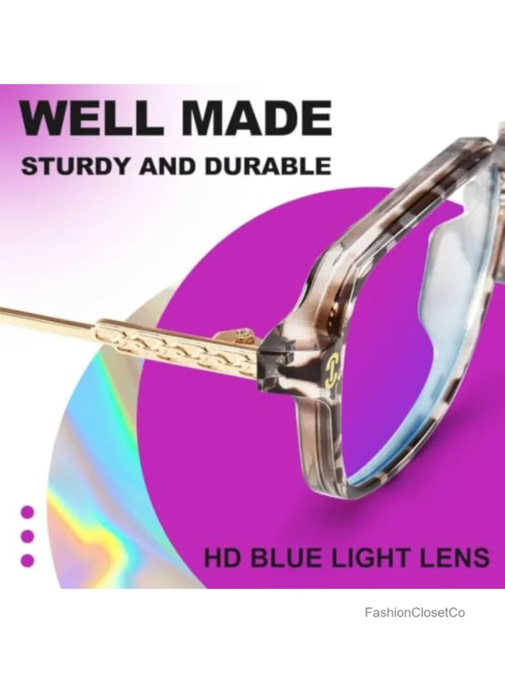 Oversized Square Blue Light Blocking Glasses for Women - Anti Glare UV400 TR90